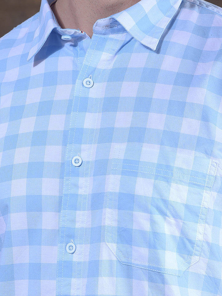 DONLAY SKY BLUE CHECKED SLIM-FIT CASUAL SHIRT