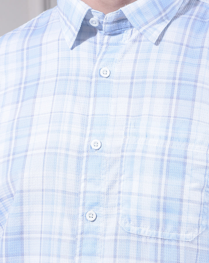 DONLAY SKY BLUE CHECKED SLIM-FIT CASUAL SHIRT
