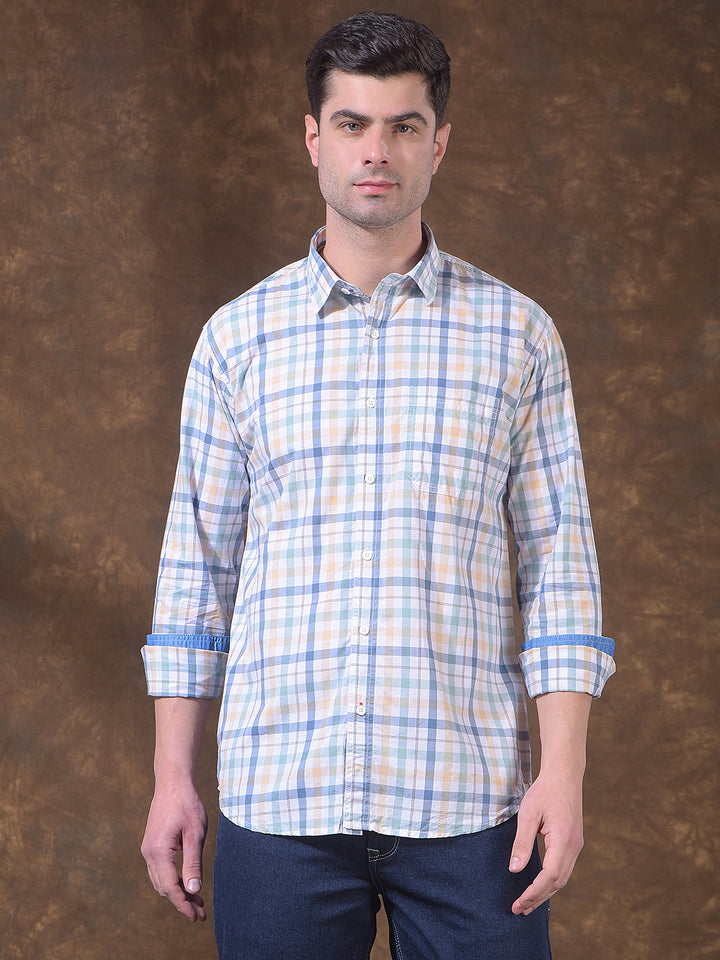 donlay green checked slim-fit casual shirt