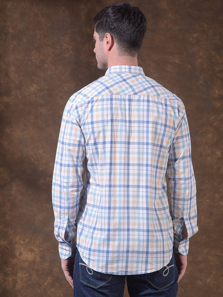 donlay green checked slim-fit casual shirt