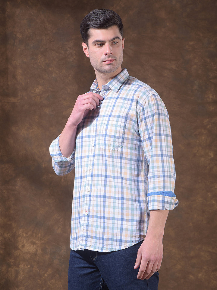 donlay green checked slim-fit casual shirt