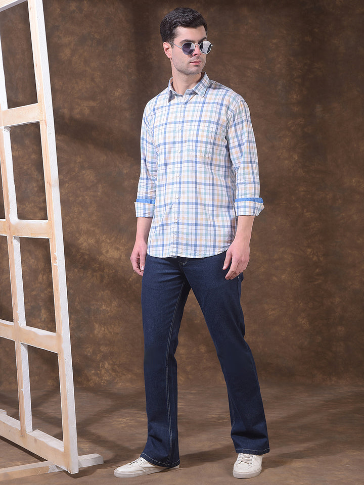 DONLAY GREEN CHECKED SLIM-FIT CASUAL SHIRT