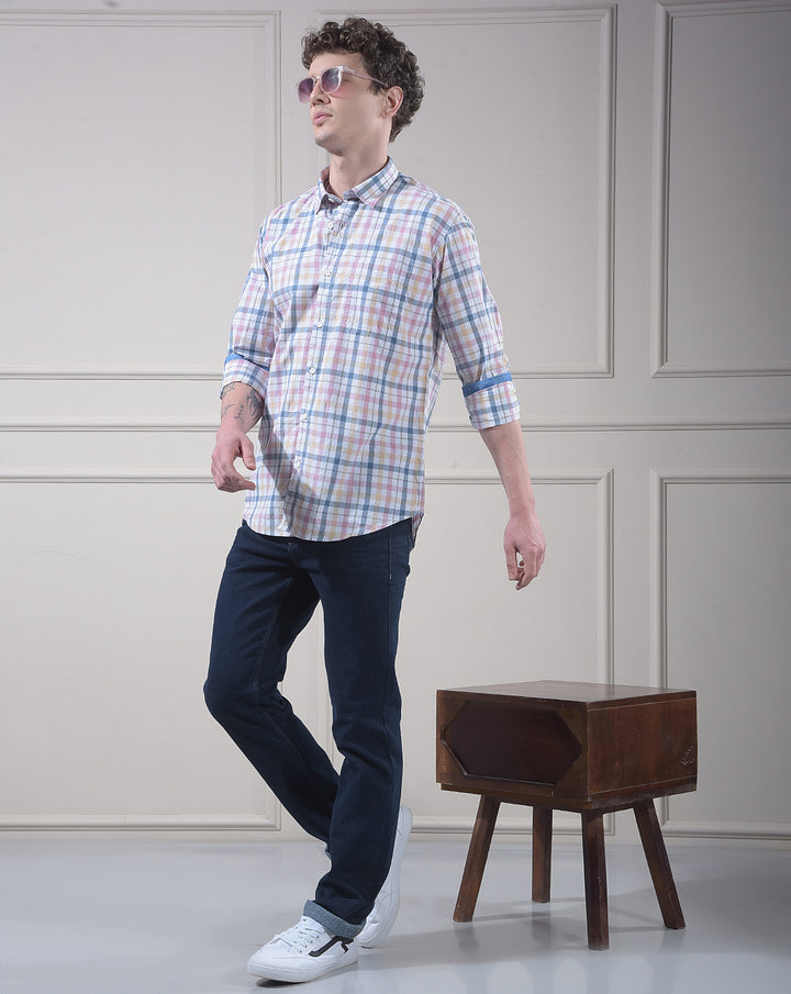 DONLAY PINK CHECKED SLIM-FIT CASUAL SHIRT