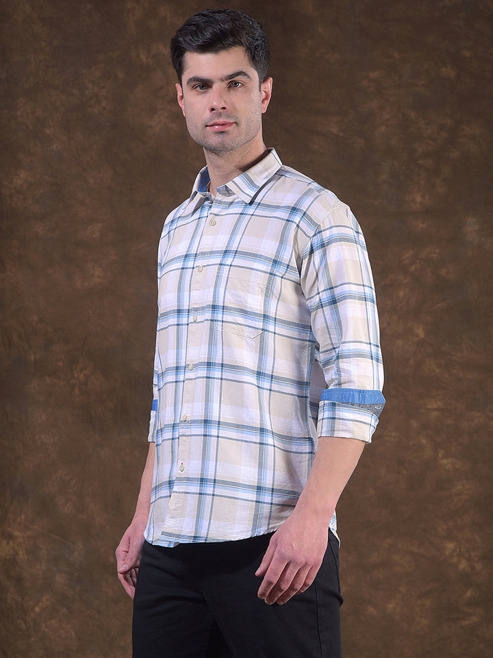 donlay blue checked slim-fit casual shirt