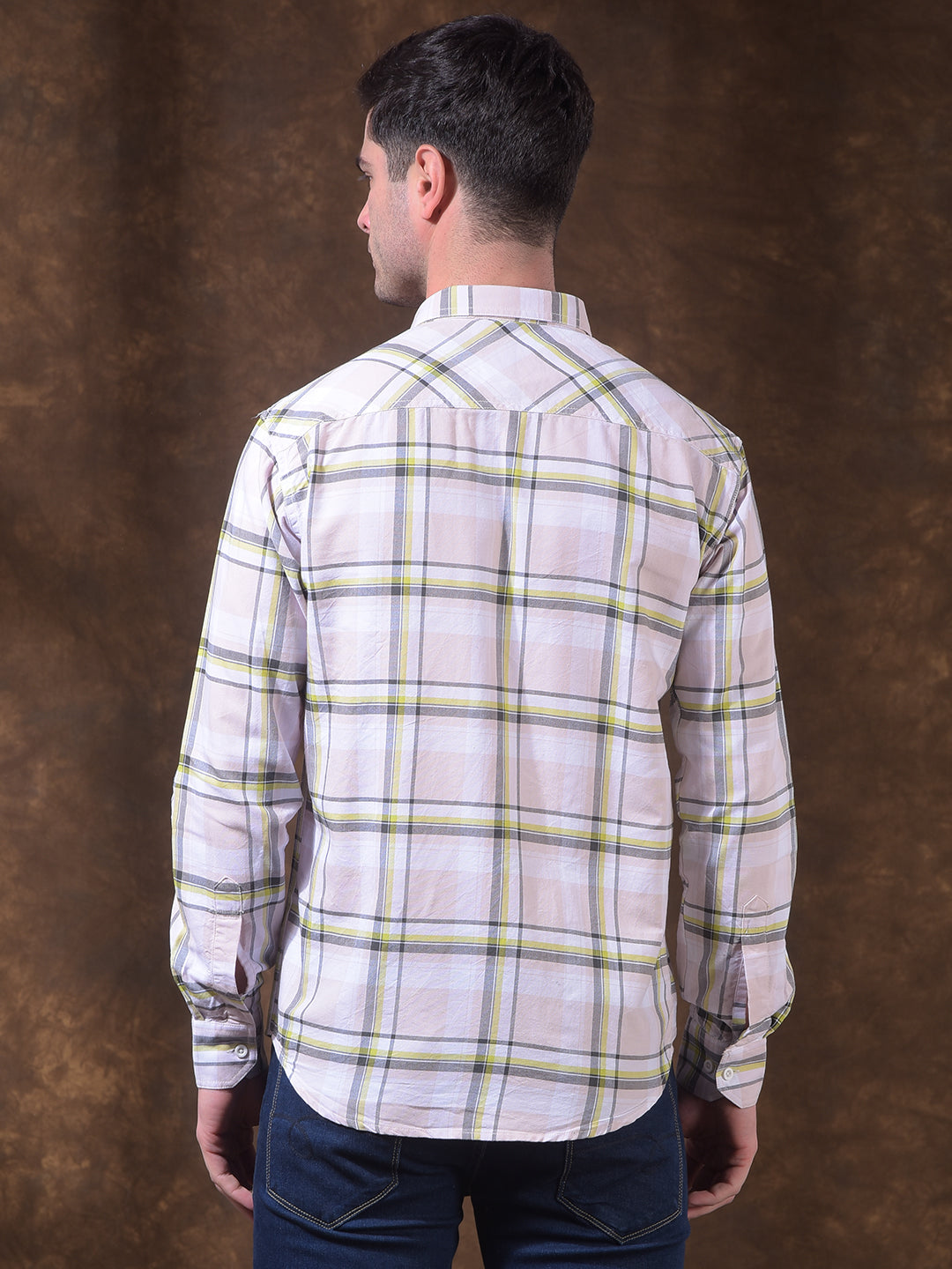 donlay men's green checked slim-fit casual shirt