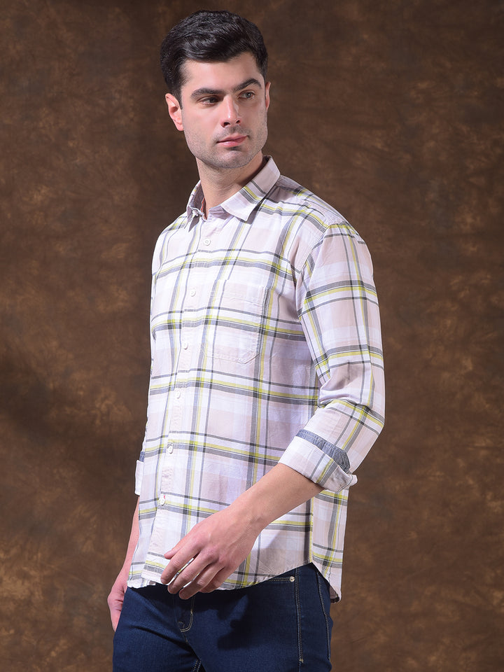 donlay men's green checked slim-fit casual shirt