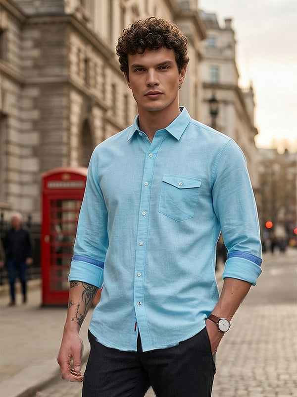 donlay turquoise solid slim-fit casual shirt