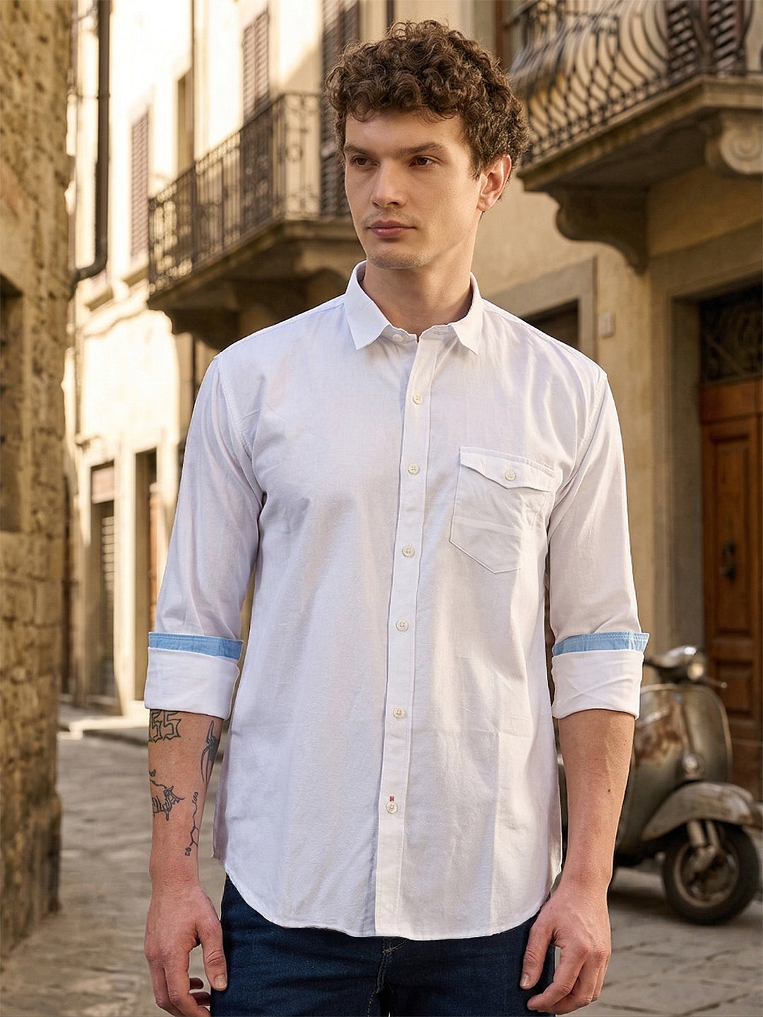 donlay white solid slim-fit casual shirt