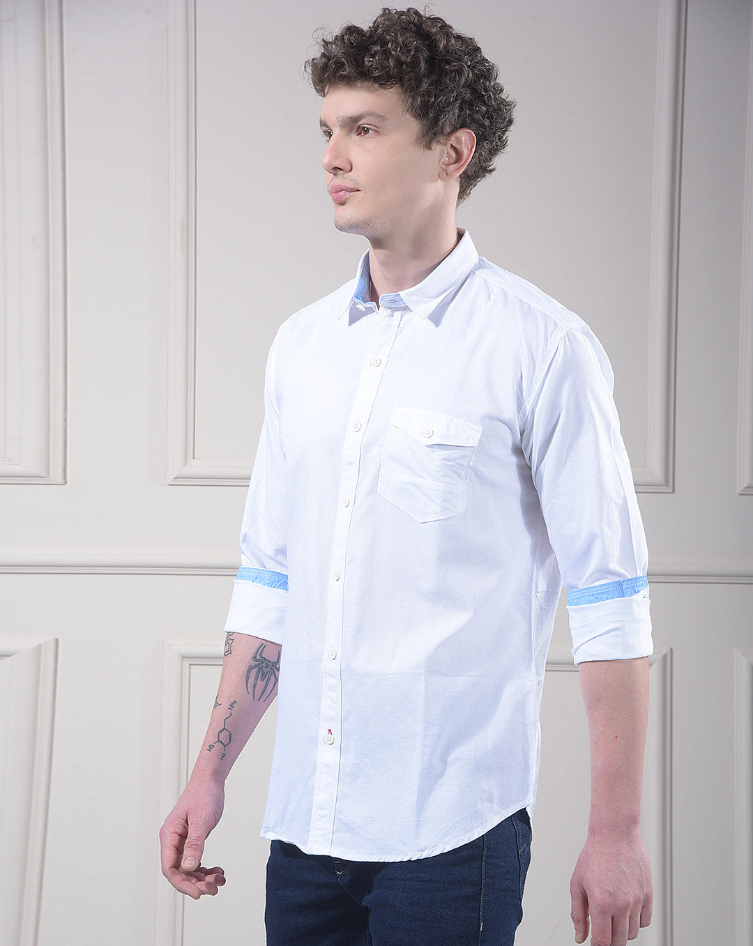 donlay white solid slim-fit casual shirt