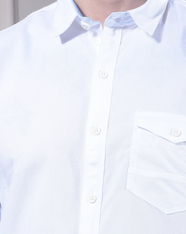 DONLAY WHITE SOLID SLIM-FIT CASUAL SHIRT