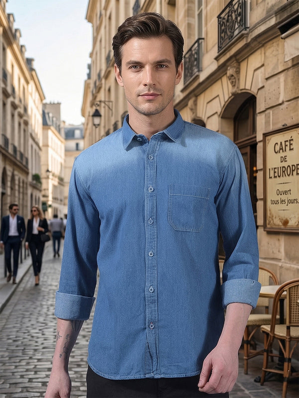 donlay dark blue solid slim-fit casual shirt