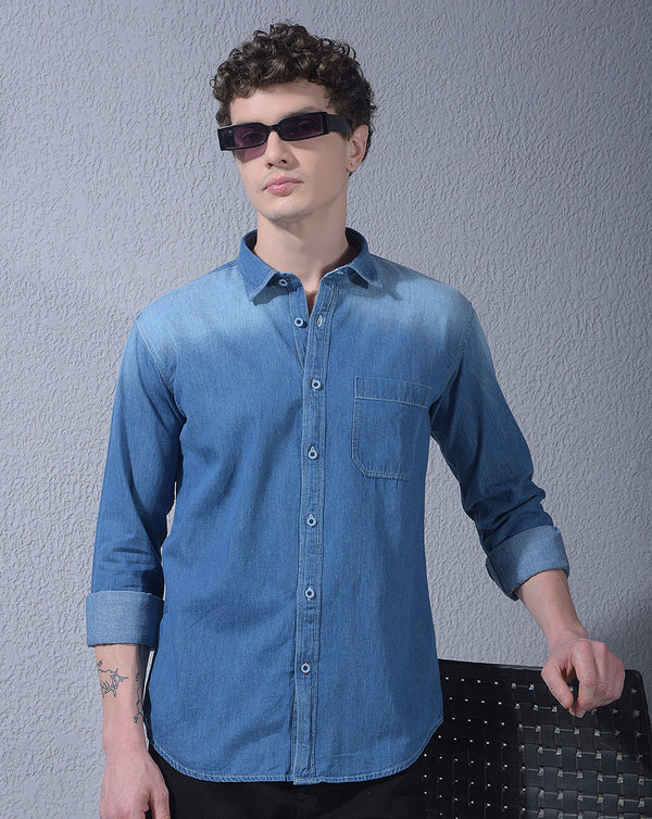 donlay dark blue solid slim-fit casual shirt