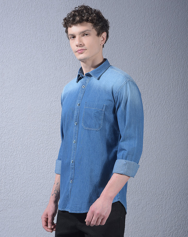 donlay dark blue solid slim-fit casual shirt