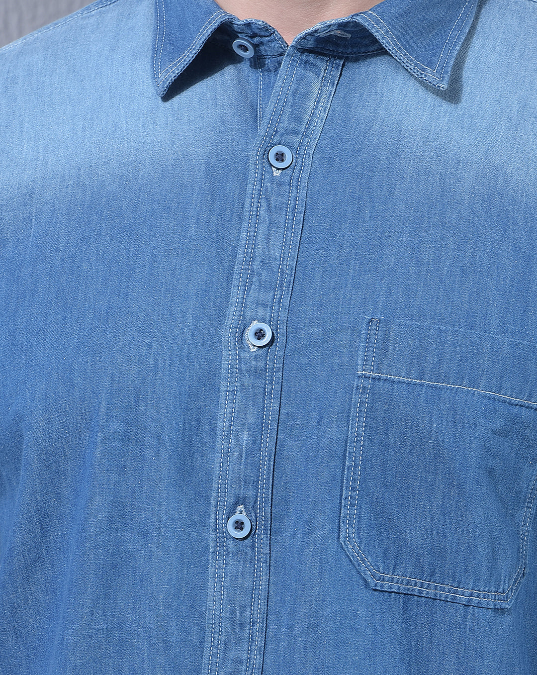 DONLAY DARK BLUE SOLID SLIM-FIT CASUAL SHIRT
