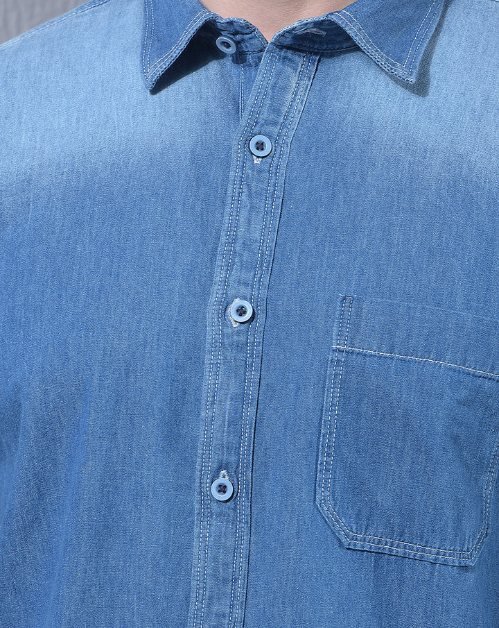 DONLAY DARK BLUE SOLID SLIM-FIT CASUAL SHIRT