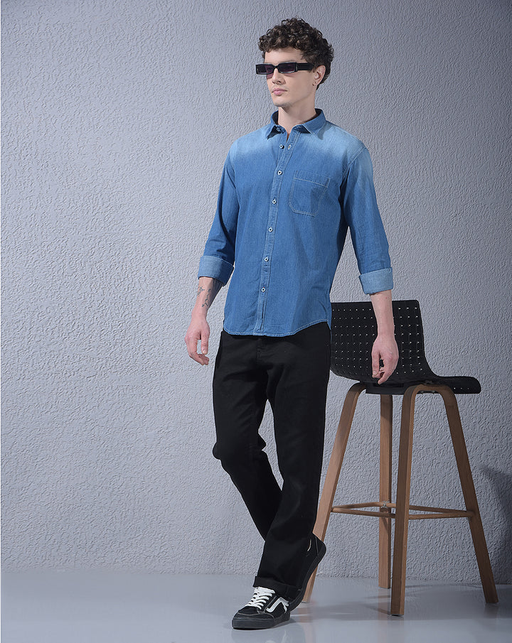 DONLAY DARK BLUE SOLID SLIM-FIT CASUAL SHIRT