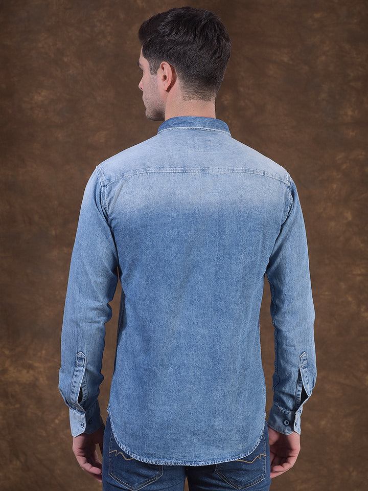 donlay light blue solid slim-fit casual shirt