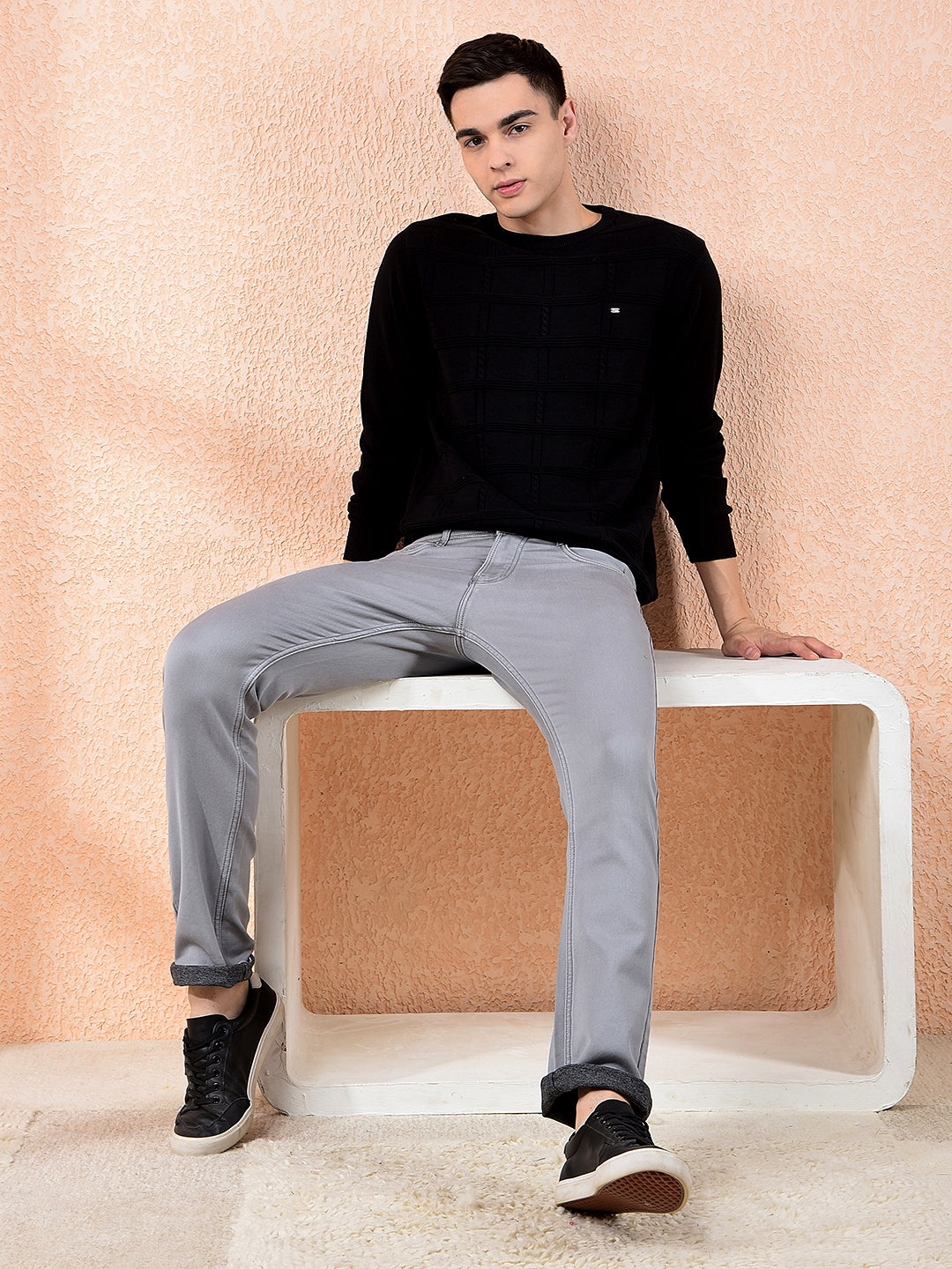 DONLAY LIGHT GREY STRAIGHT-FIT JEANS