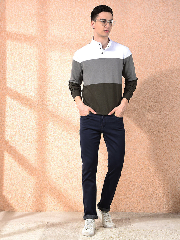 DONLAY NAVY BLUE STRAIGHT-FIT JEANS