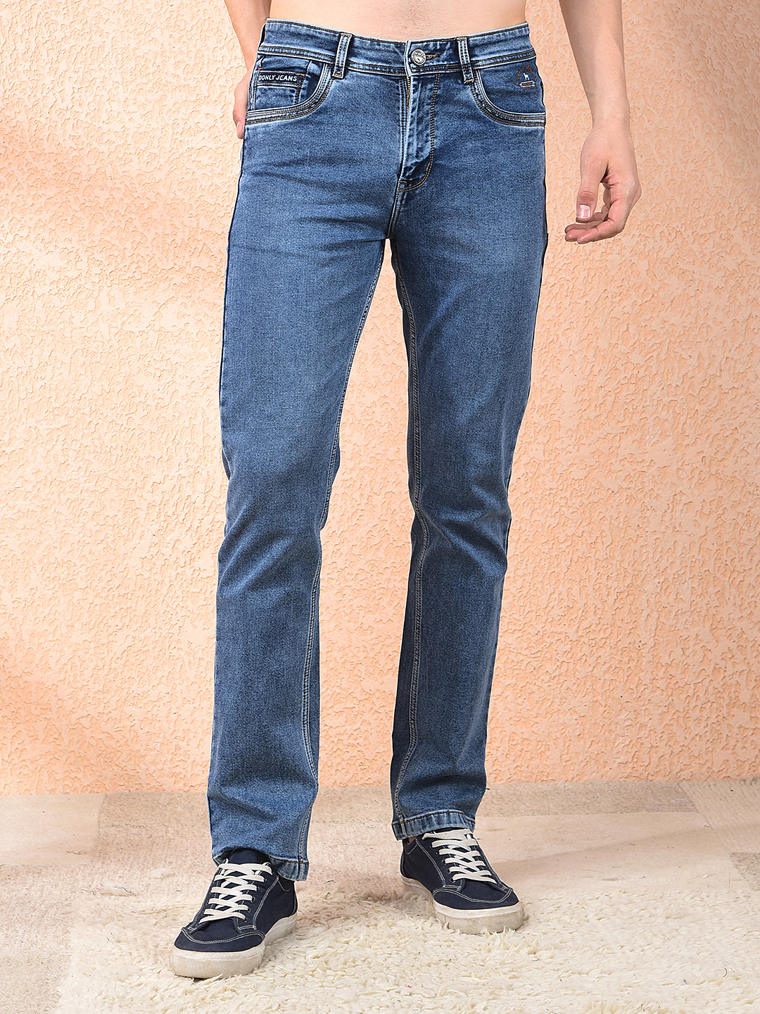donlay washed blue straight-fit jeans