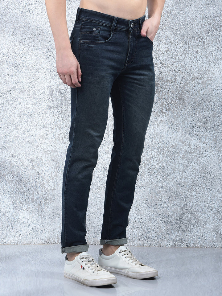donlay navy blue narrow-fit jeans