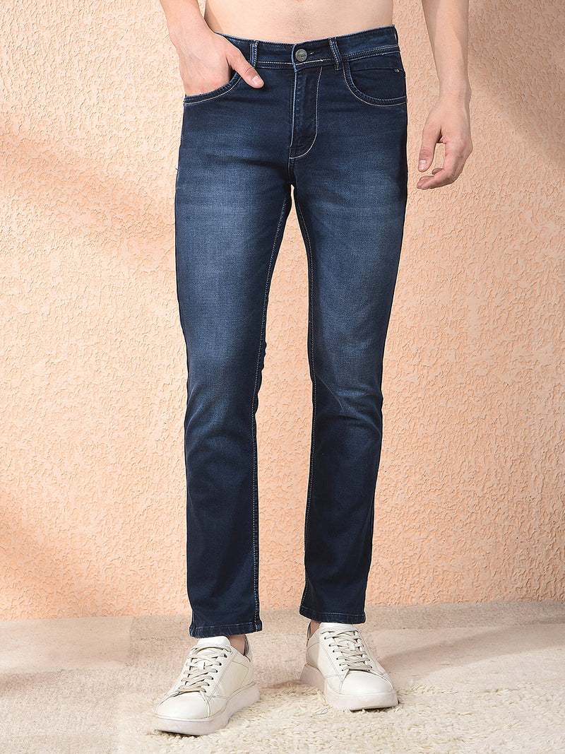donlay navy blue straight-fit jeans