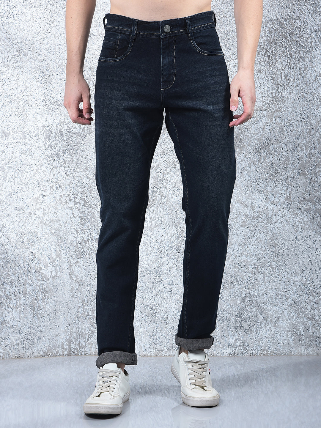 donlay navy brown narrow-fit jeans