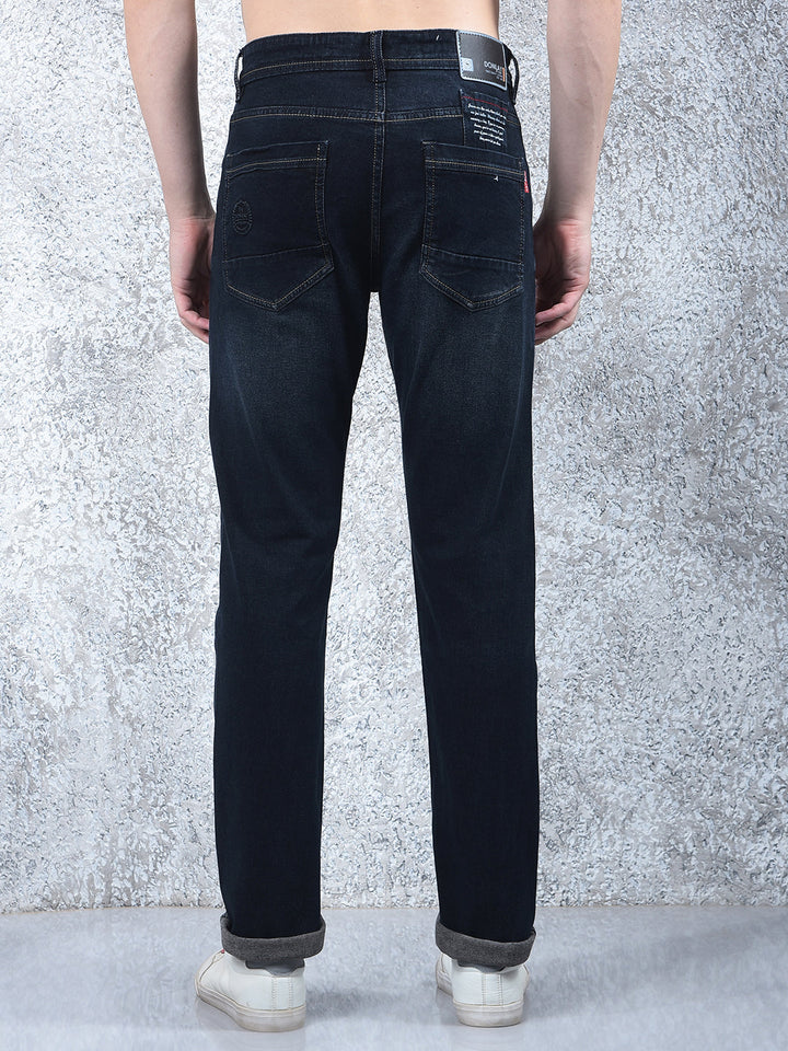donlay navy brown narrow-fit jeans
