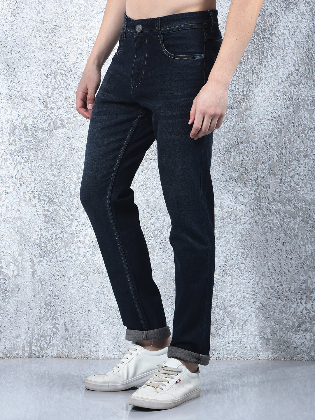 donlay navy brown narrow-fit jeans