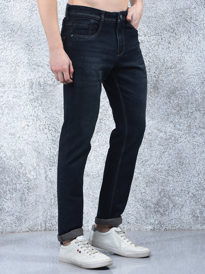 donlay navy brown narrow-fit jeans