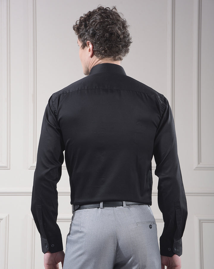 donlay black solid stretch-fit formal shirt
