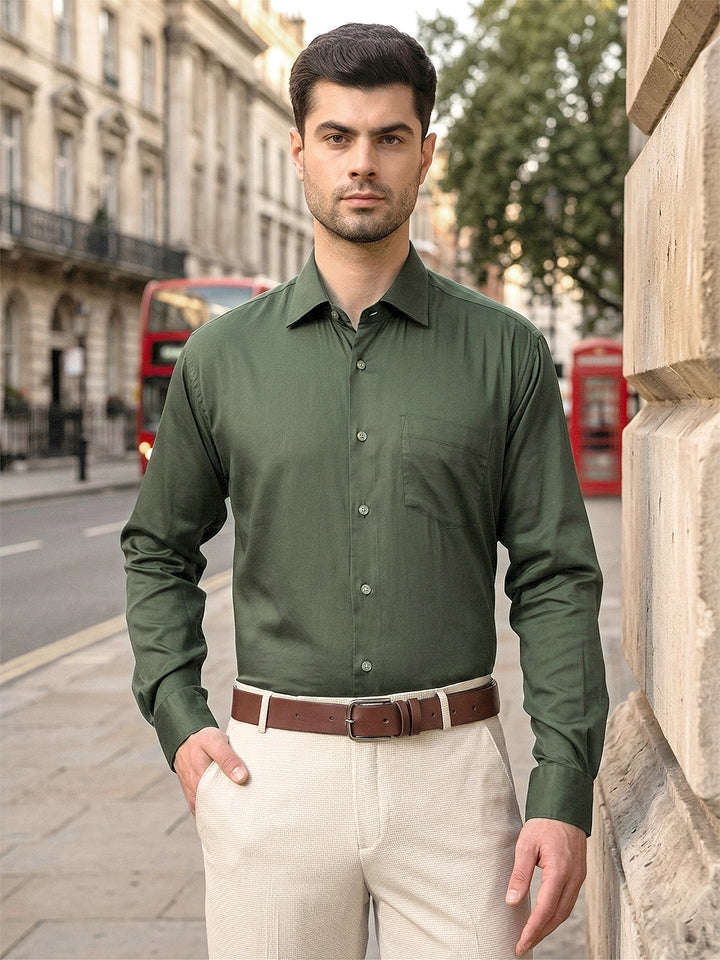 donlay bottle green solid slim-fit formal shirt
