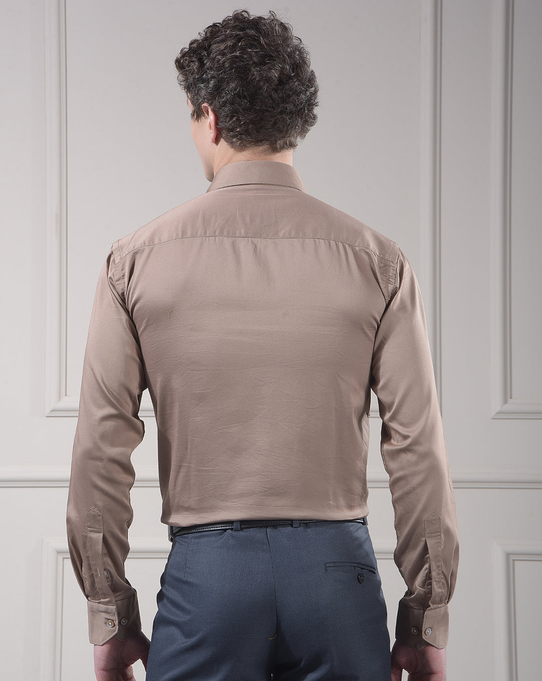 donlay brown solid stretch-fit formal shirt