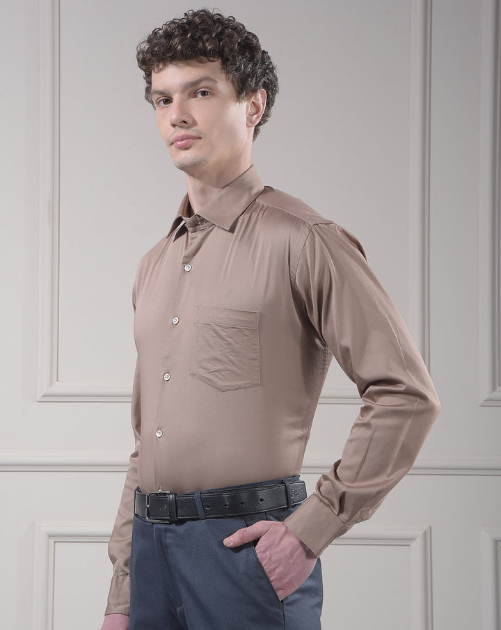 donlay brown solid stretch-fit formal shirt