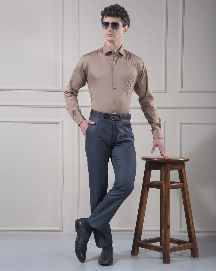 DONLAY BROWN SOLID STRETCH-FIT FORMAL SHIRT