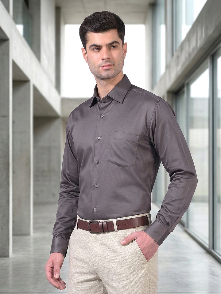 donlay grey solid slim-fit formal shirt