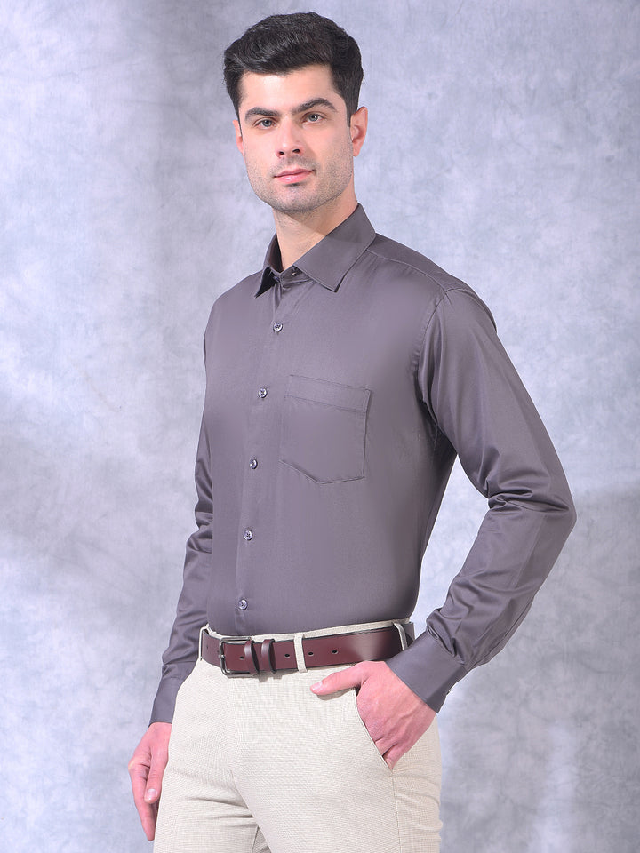 donlay grey solid slim-fit formal shirt