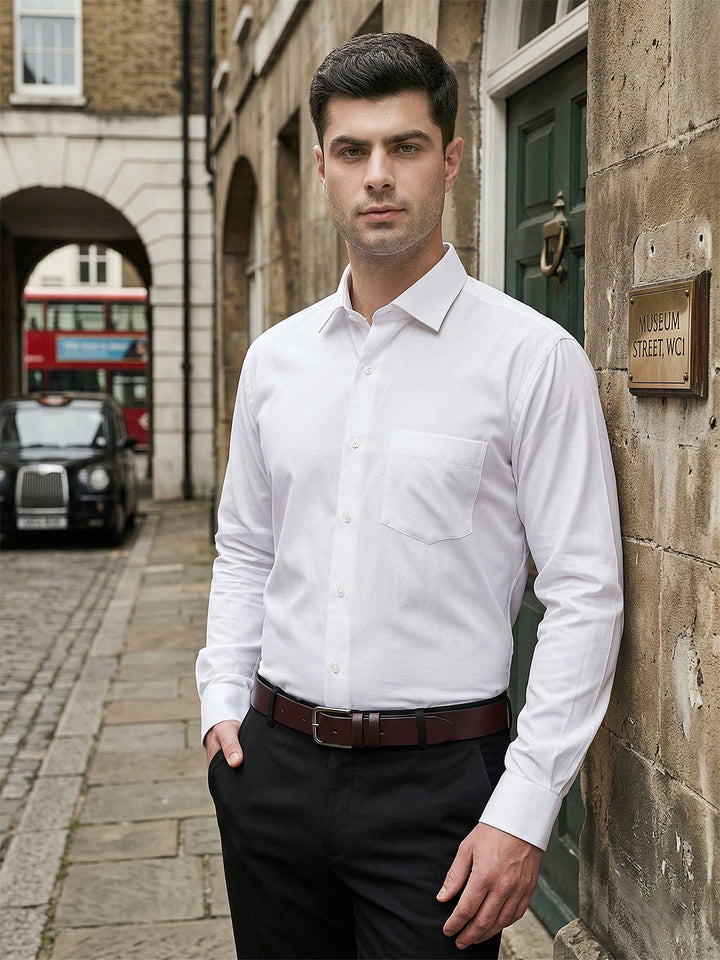 donlay white solid slim-fit formal shirt