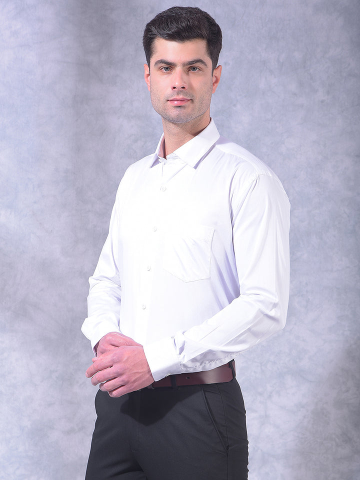 donlay white solid slim-fit formal shirt