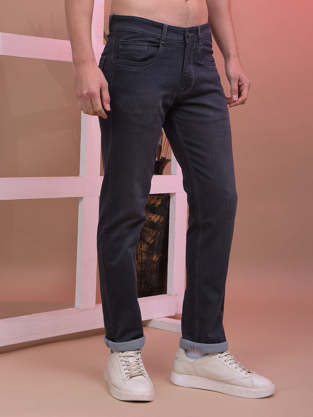 COBB DARK GREY STRAIGHT-FIT PREMIUM JEANS