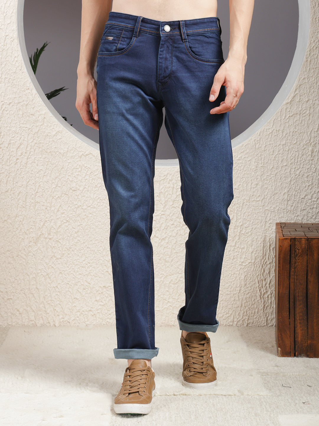 cobb navy blue straight-fit premium jeans