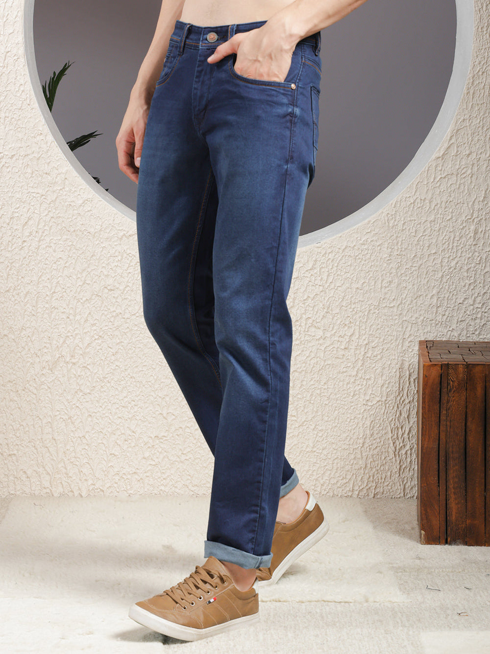cobb navy blue straight-fit premium jeans