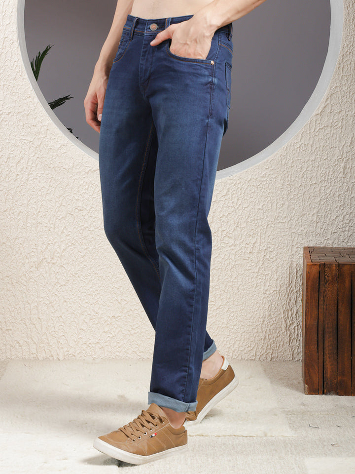 cobb navy blue straight-fit premium jeans