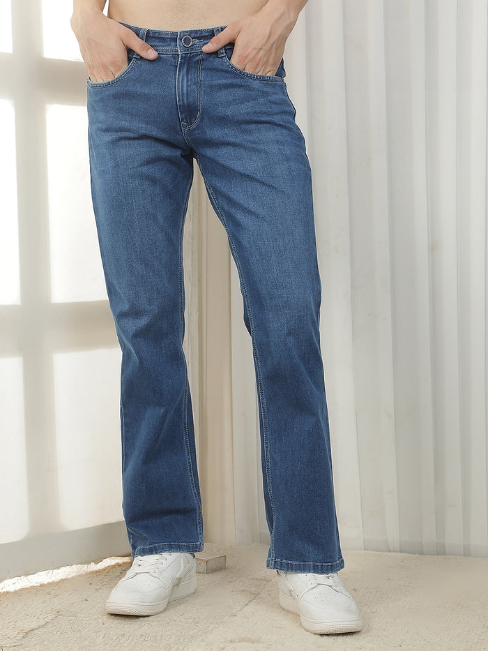 blue boot-cut premium jeans