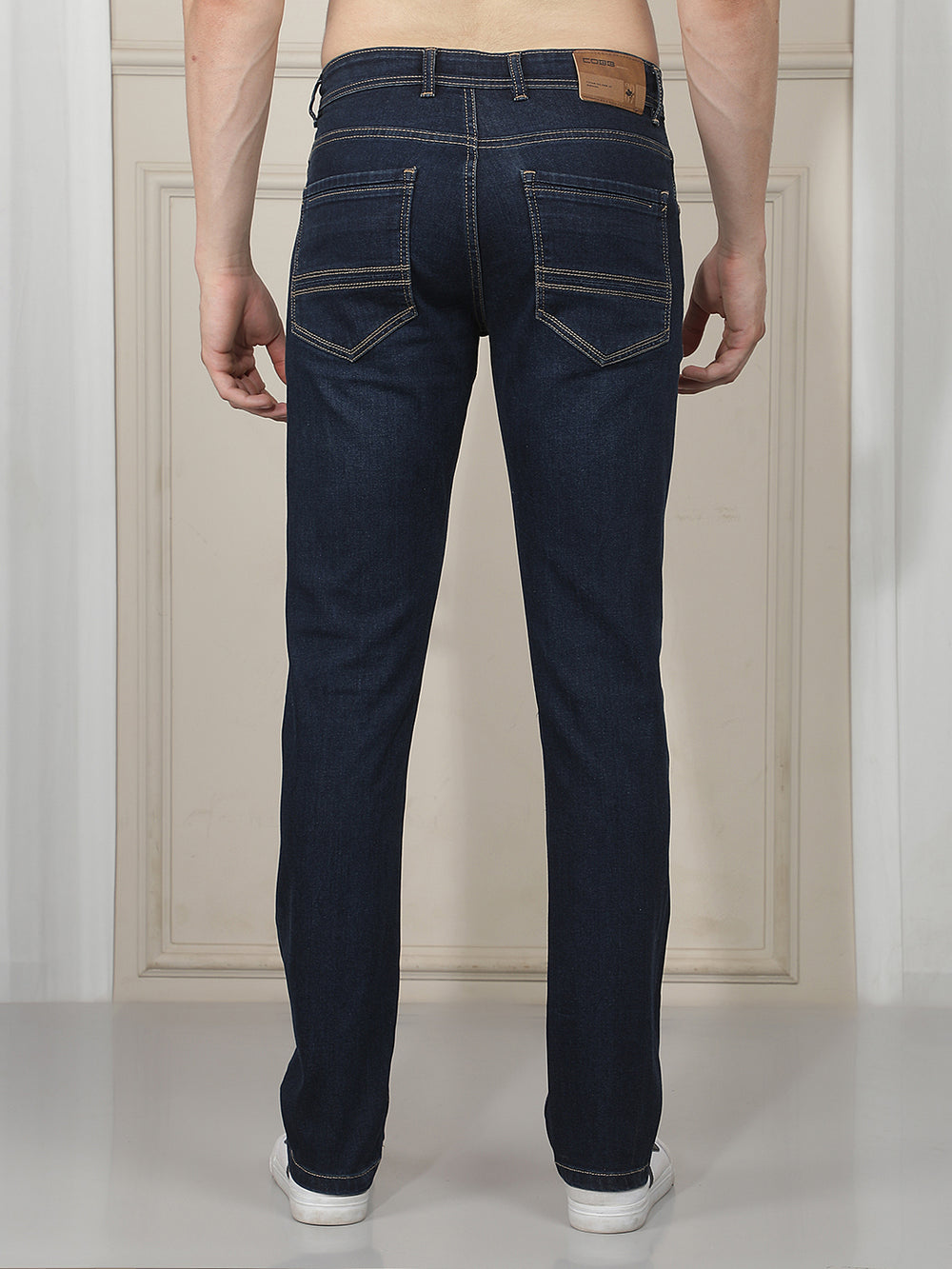 navy straight-fit premium jeans