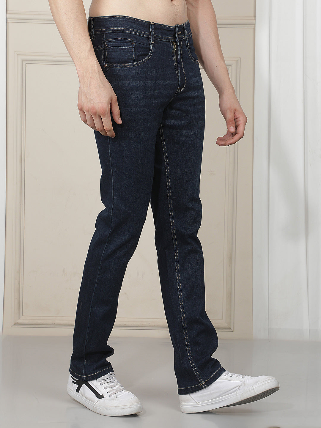 navy straight-fit premium jeans