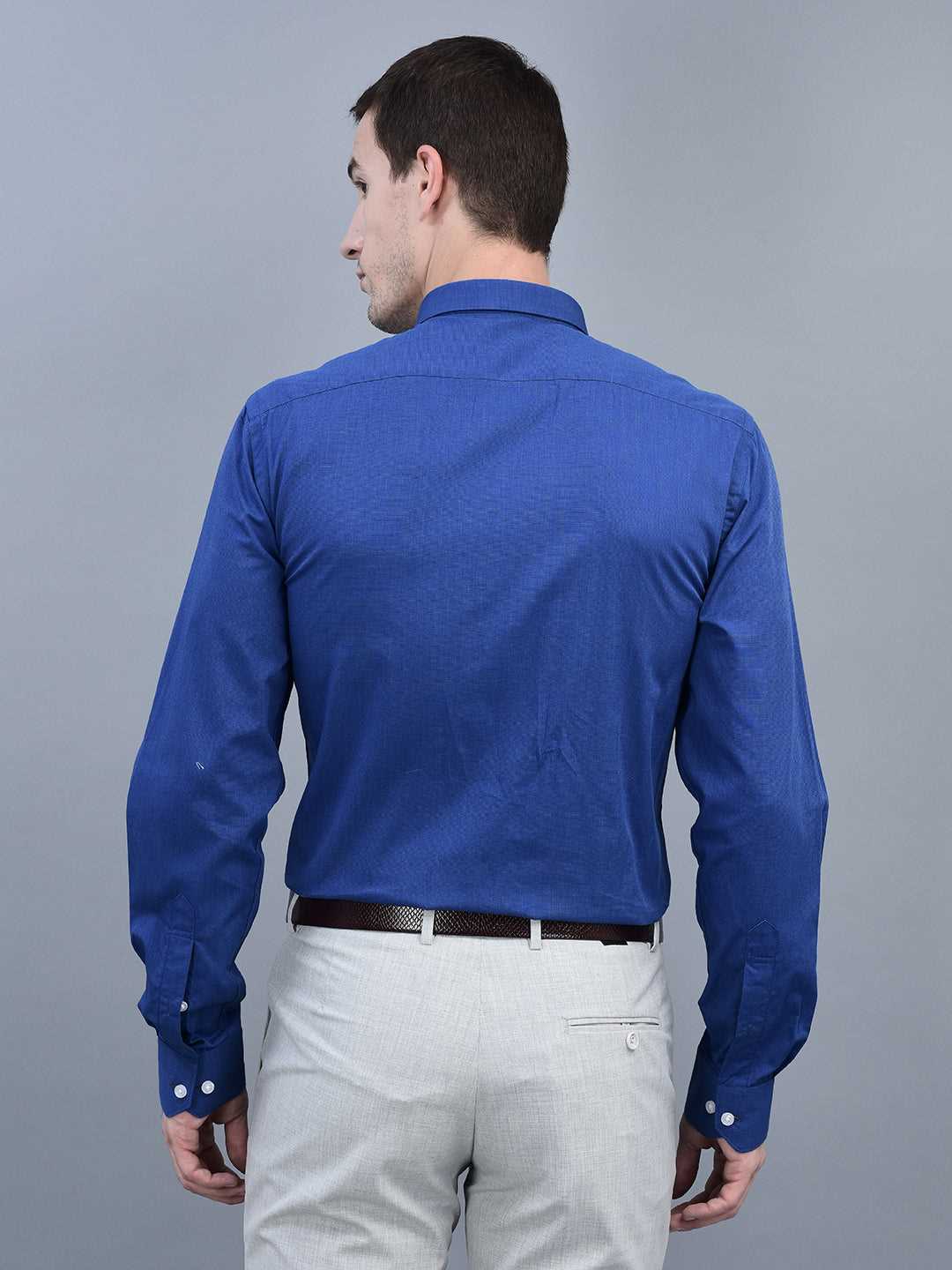 Cobb Blue Solid Slim Fit Formal Shirt