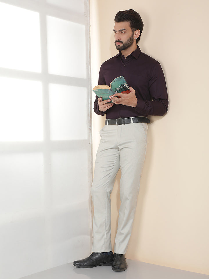 cobb beige solid ultra-fit formal trouser