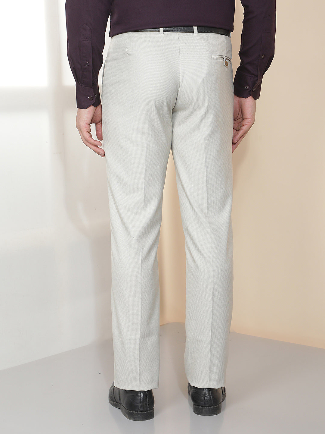 cobb beige solid ultra-fit formal trouser