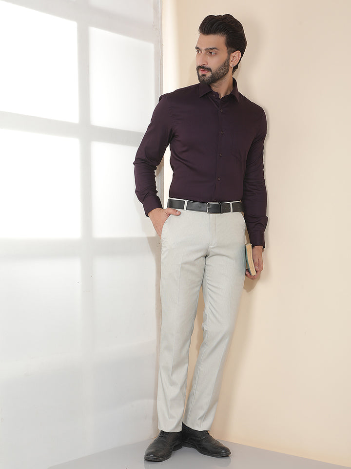 COBB BEIGE SOLID ULTRA-FIT FORMAL TROUSER
